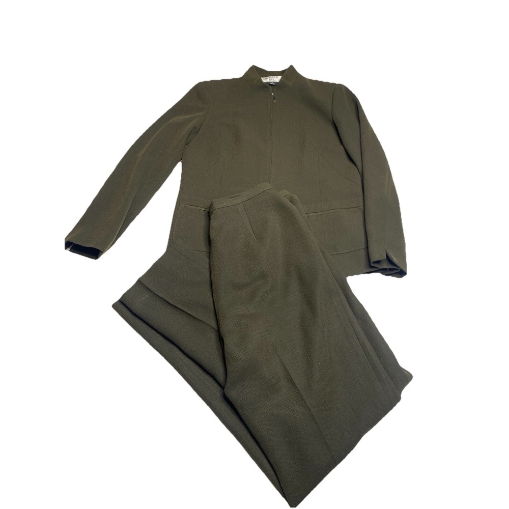 Kasper ASL Sz 8 Greet Two-Piece Pants Set Blazer Jacket Green VTG Y2K Class SEE